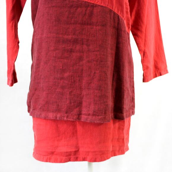 CLICK Color Me Cotton Art to Wear 100% Linen Dress Medium Red Made USA - Picture 4 of 9